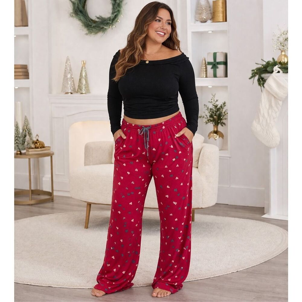 Cuddl Duds heart print pajama lounge pants red women's 3X NEW
